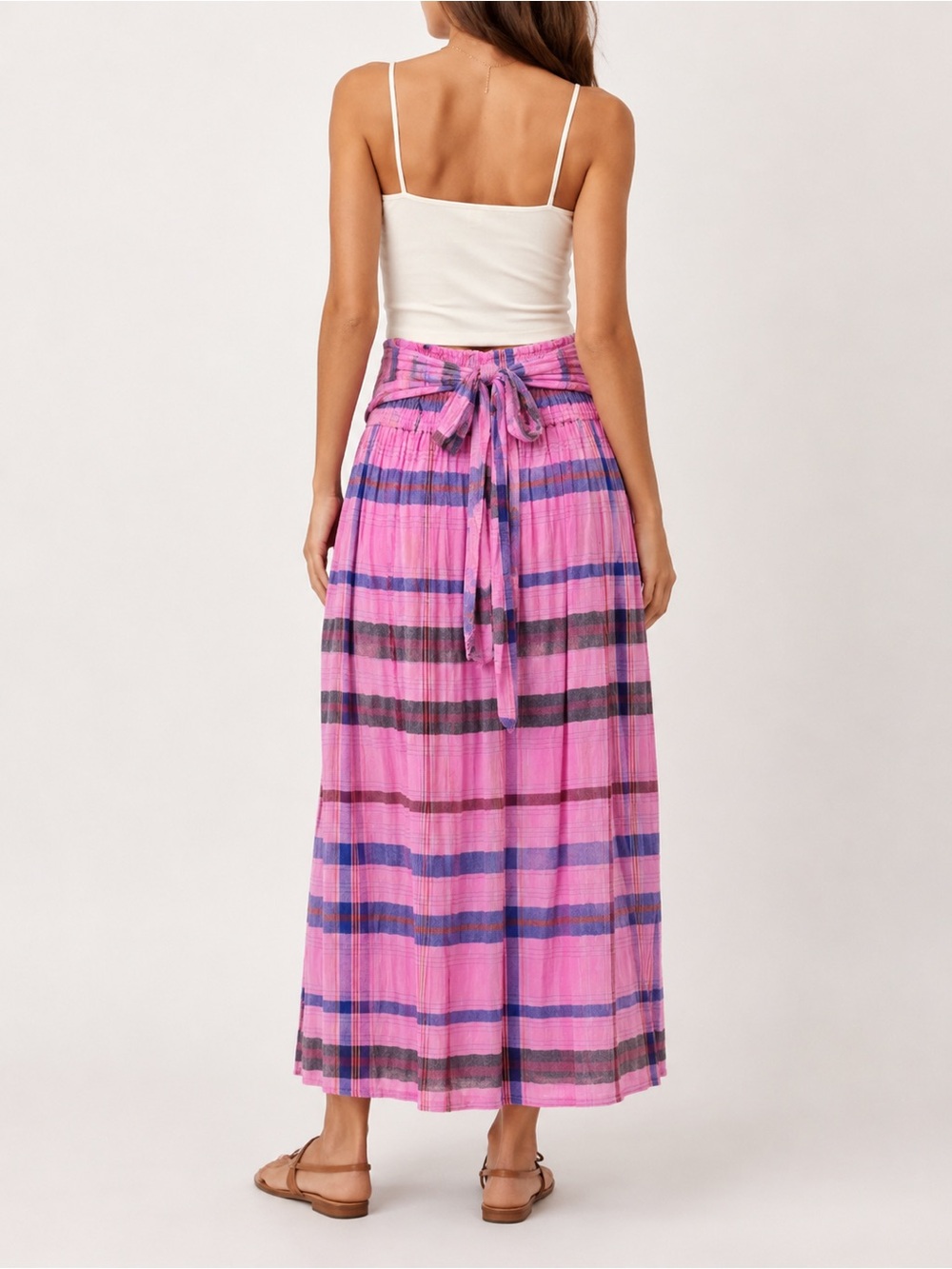 Apiece Apart • Plaid pink tie midi skirt
